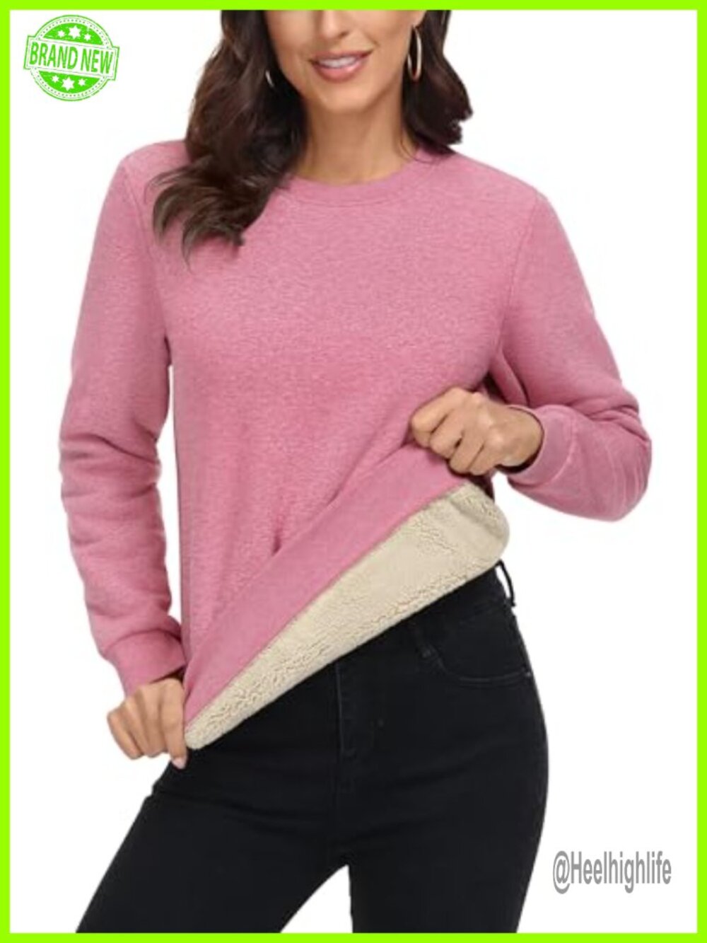 Sherpa Lined Crewneck Sweatshirt Winter Warm Fleece Pullover